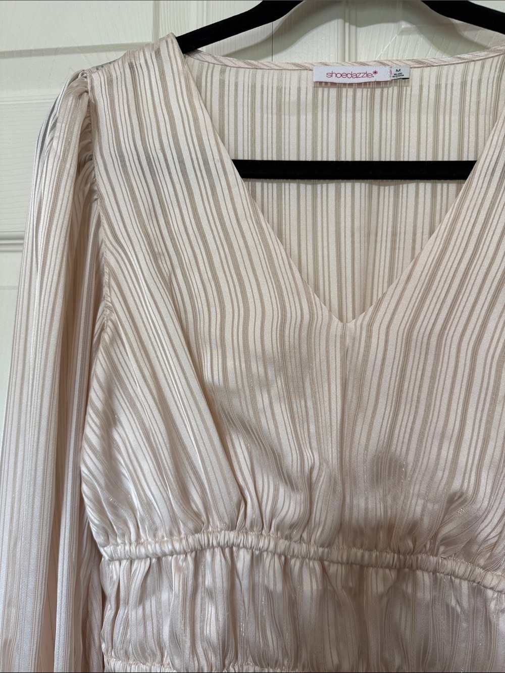 Shoe Dazzle Cream Striped V-Neck Peplum Blouse - Picture 4 of 5